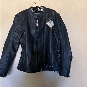 STREET & STEEL BLACK LEATHER ARMORED MOTORCYCLE JACKET Womens Medium  BikerNWT